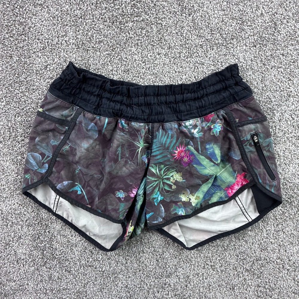 Lululemon Tracker Shorts Women's 6 Black Floral Botanical Athletic Running